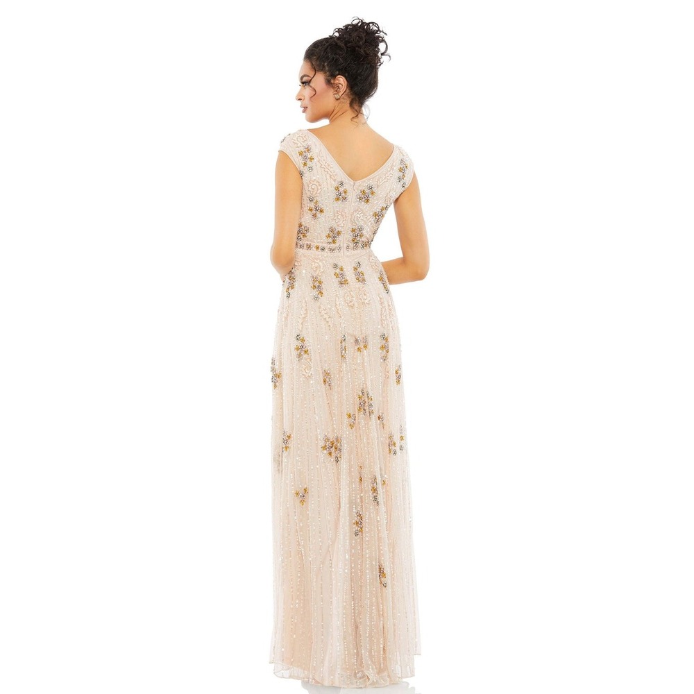 Mac Duggal NEW Blush Pink Embellished Wrap Over Cap Sleeve A-Line Gown - Size 16 - Picture 9 of 15